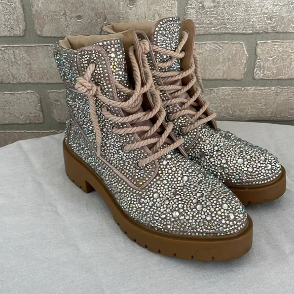 Betsey Johnson HUDSN RHINESTONES Combat Boots - Picture 2 of 12